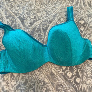 Cacique 44D Smooth Lightly Lined Balconette Bra aqua blue geometric design plus
